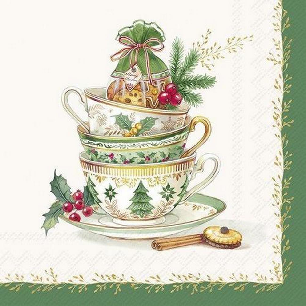 ihr-festive-tea-time-cream-cocktail-napkins - IHR Christmas Cocktail Napkins Festive Tea Time Cream
