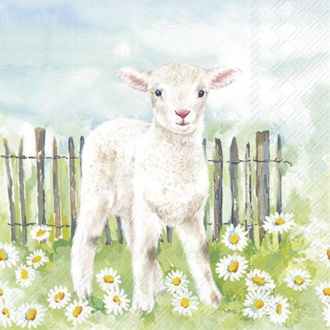 ihr-lamb-in-the-meadow-cocktail-napkins - IHR Cocktail Napkins Lamb In The Meadow