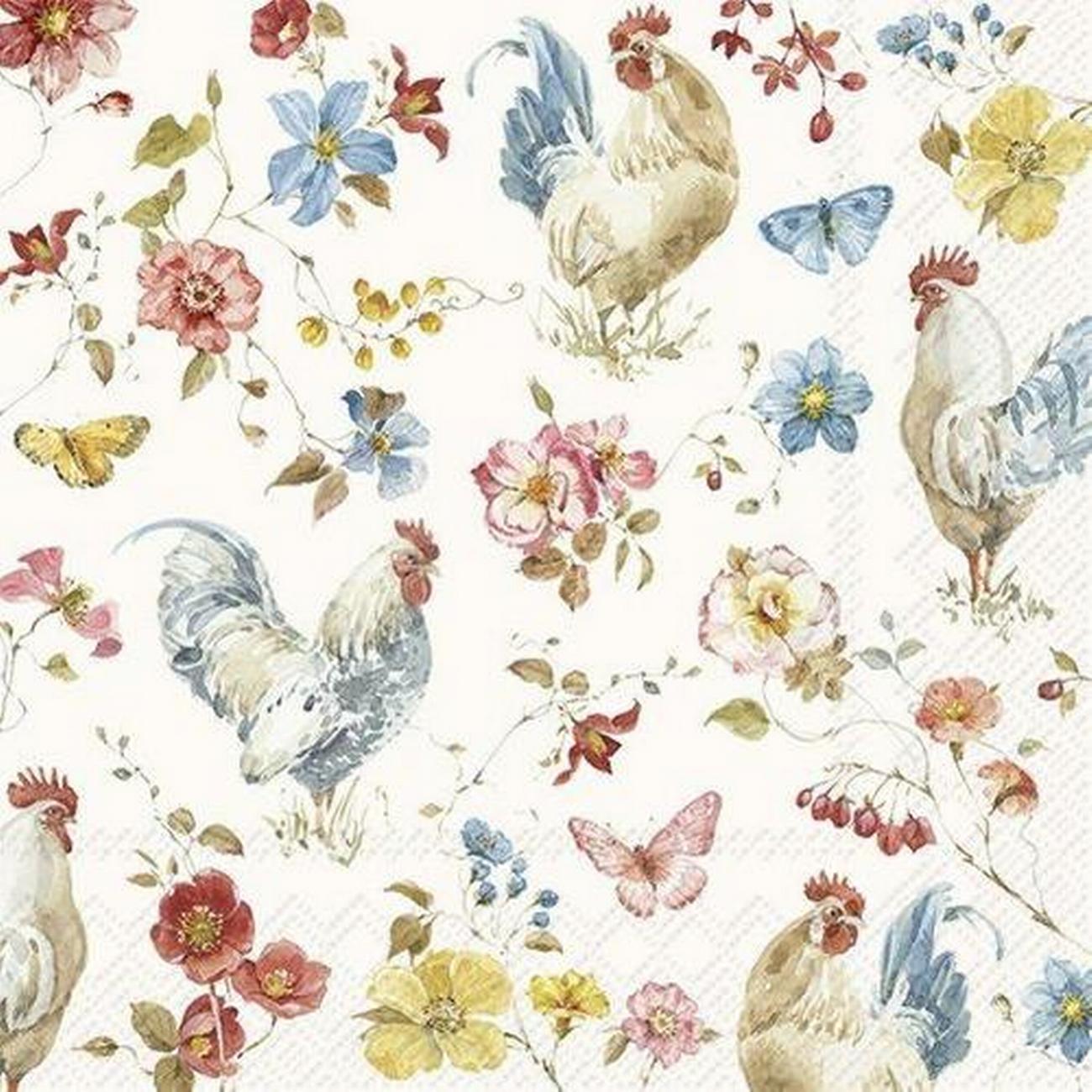 ihr-lunch-napkins-country-rooster-cream - IHR Lunch Napkins Country Rooster Cream