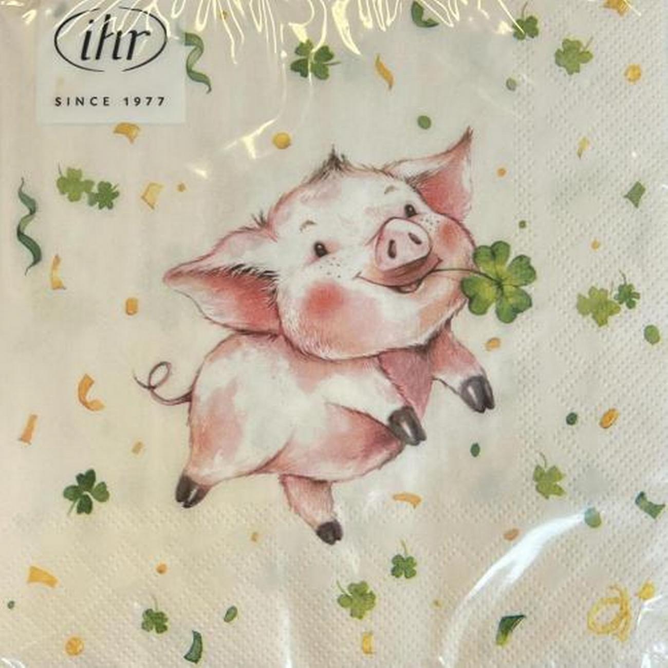 ihr-lunch-napkins-lucky-pig-cream - IHR Lunch Napkins Lucky Pig Cream 