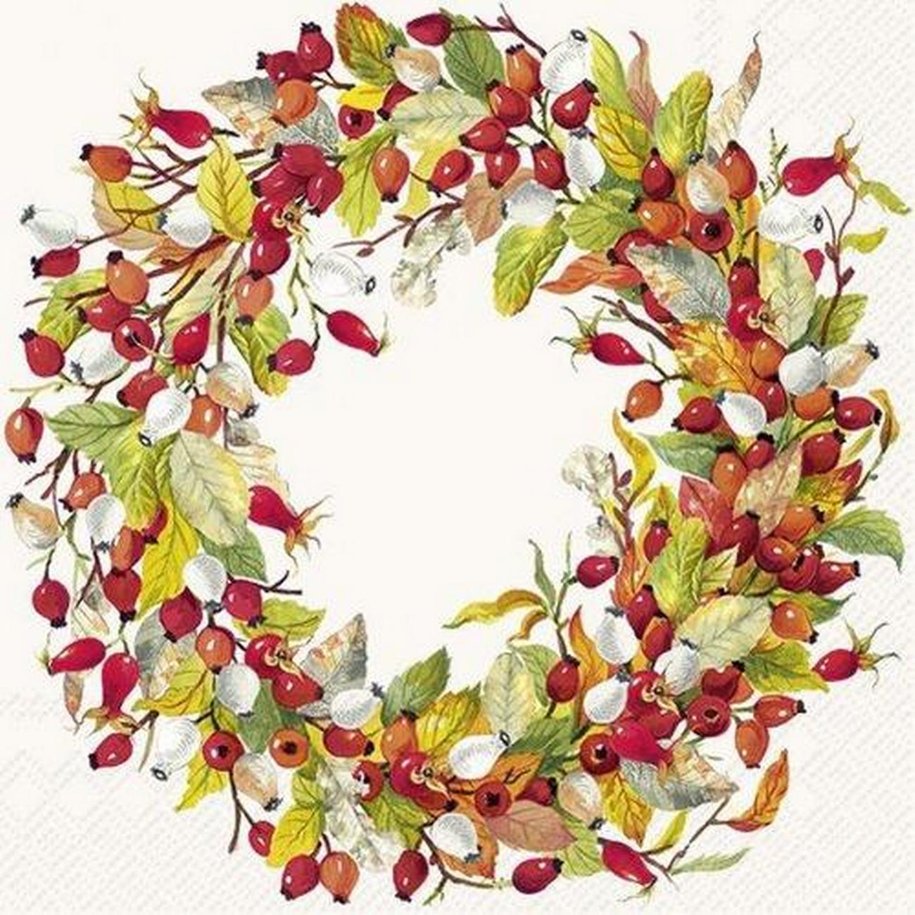 ihr-lunch-napkins-rose-hip-wreath-cream - IHR Lunch Napkins Rose Hip Wreath Cream