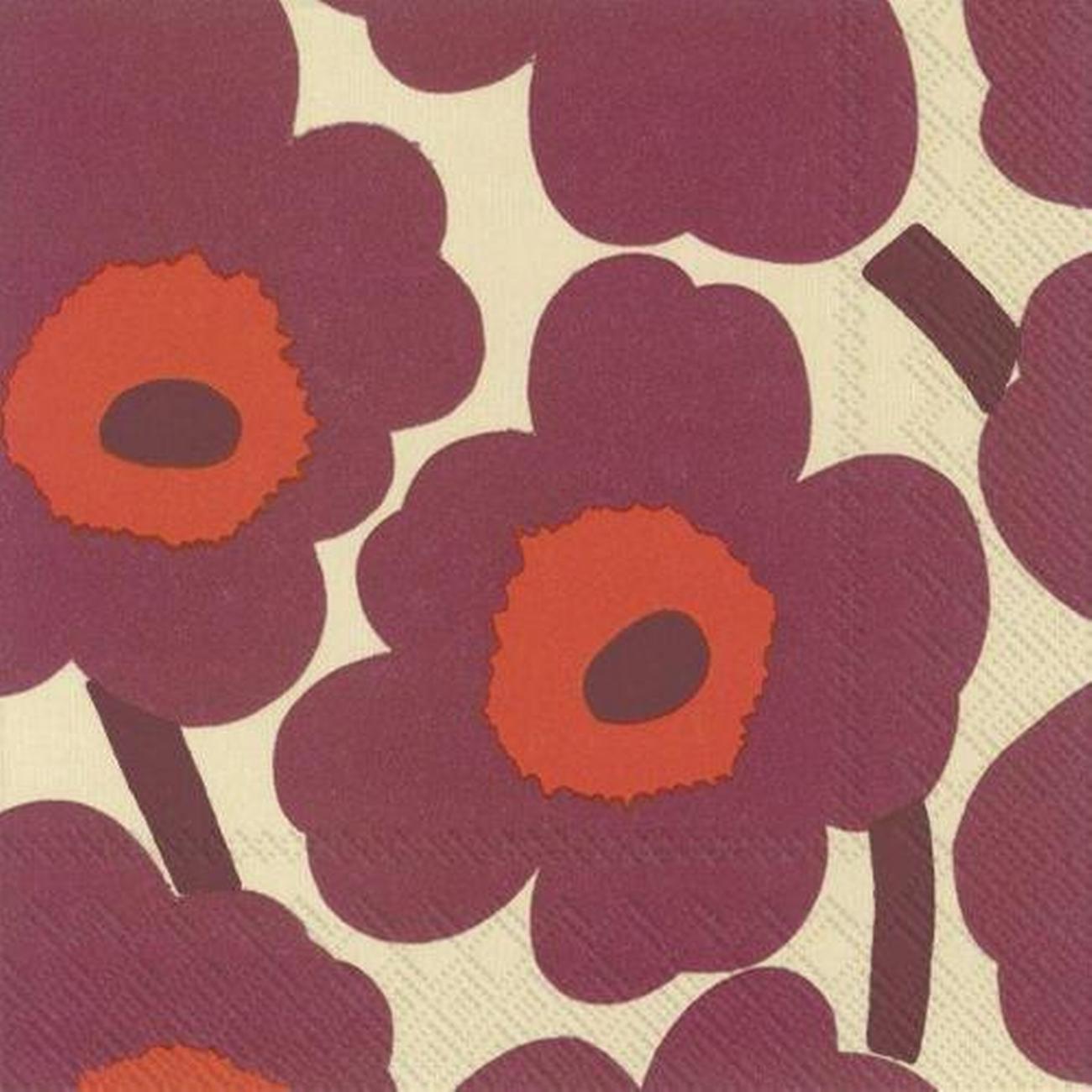 ihr-lunch-napkins-unikko-bordeaux-cream - IHR Lunch Napkins Unikko Bordeaux Cream