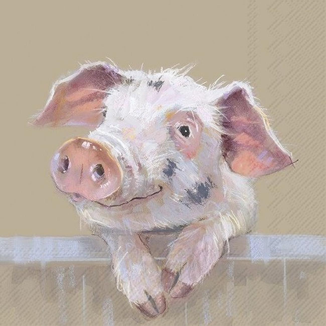 ihr-pig-ruffy-light-brown-lunch-napkins - IHR Lunch Napkins Pig Ruffy Light Brown