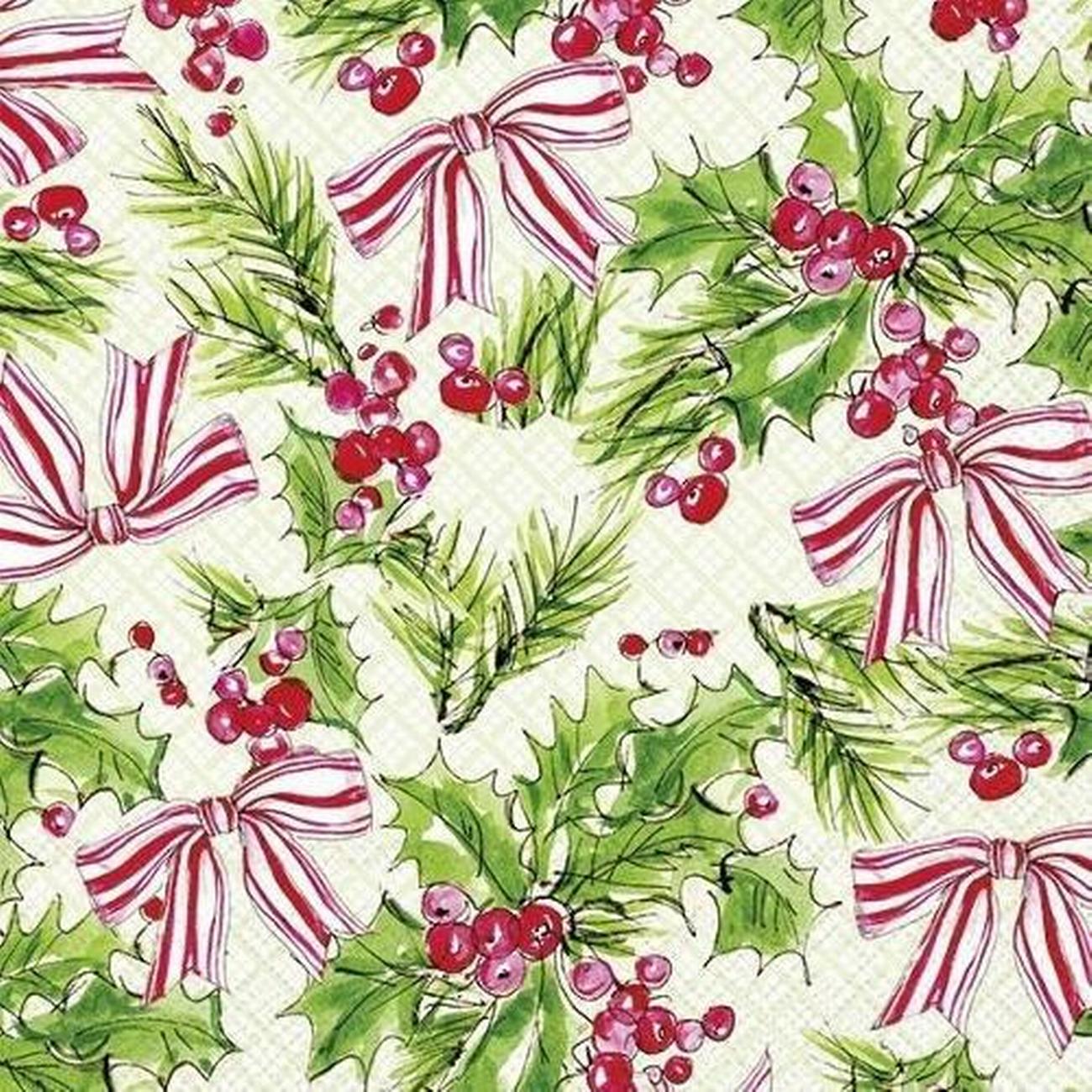 ihr-pink-holly-green-cocktail-napkins - IHR Cocktail Napkins Pink Holly Green