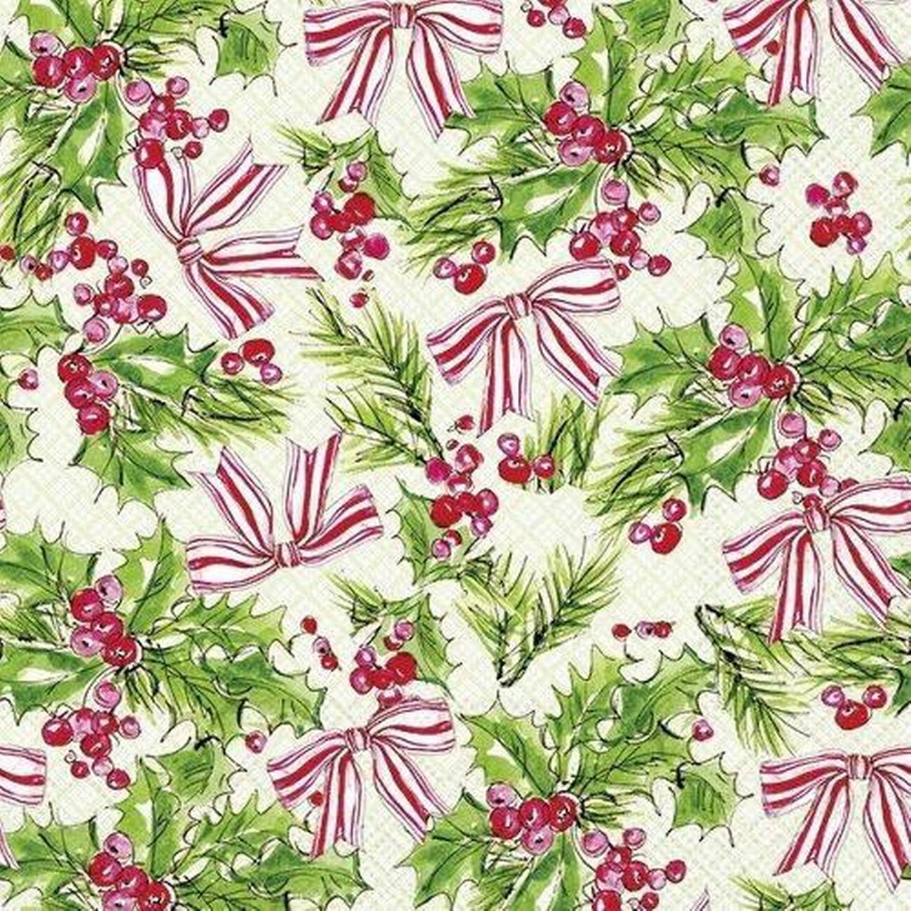 ihr-pink-holly-green-lunch-napkins - IHR Lunch Napkins Pink Holly Green
