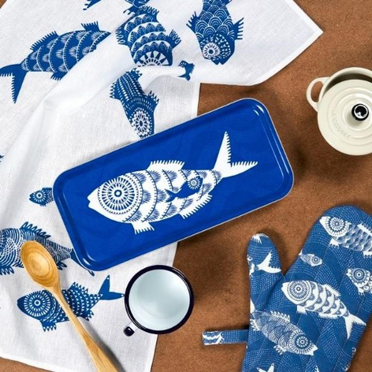 jamida-tray-32x15cm-blue-shoal-of-fish-asta-barrington - Jamida Shoal of Fish Blue Serving Tray by Asta Barrington 32cmx15cm