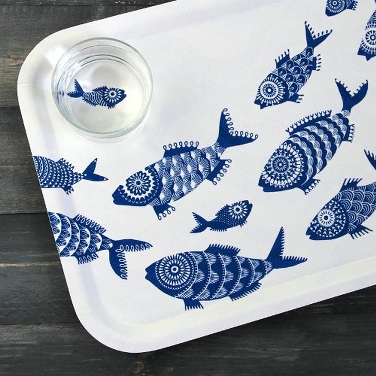 jamida-tray-36x28cm-white-shoal-of-fish-asta-barrington - Jamida Shoal of Fish White Serving Tray by Asta Barrington 36cmx28cm