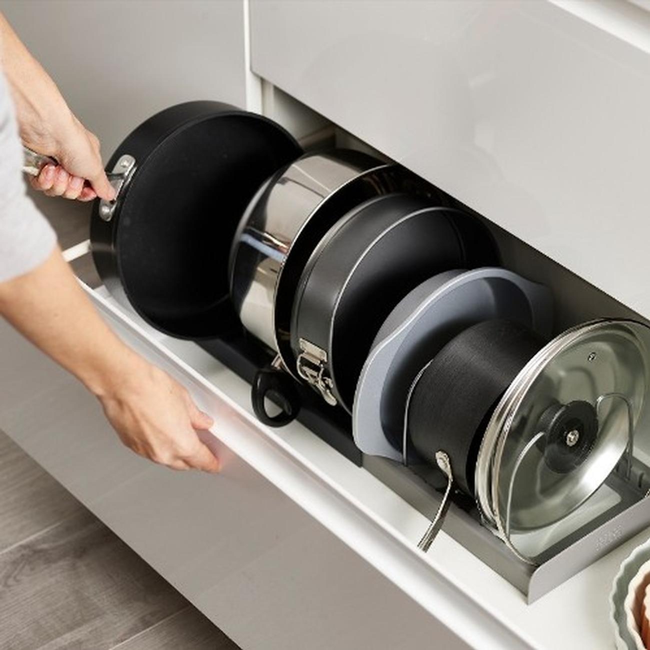 jj-drawerstore-expanding-cookware-organiser-grey - Joseph Joseph DrawStore- Expanding Cookware Organiser Grey