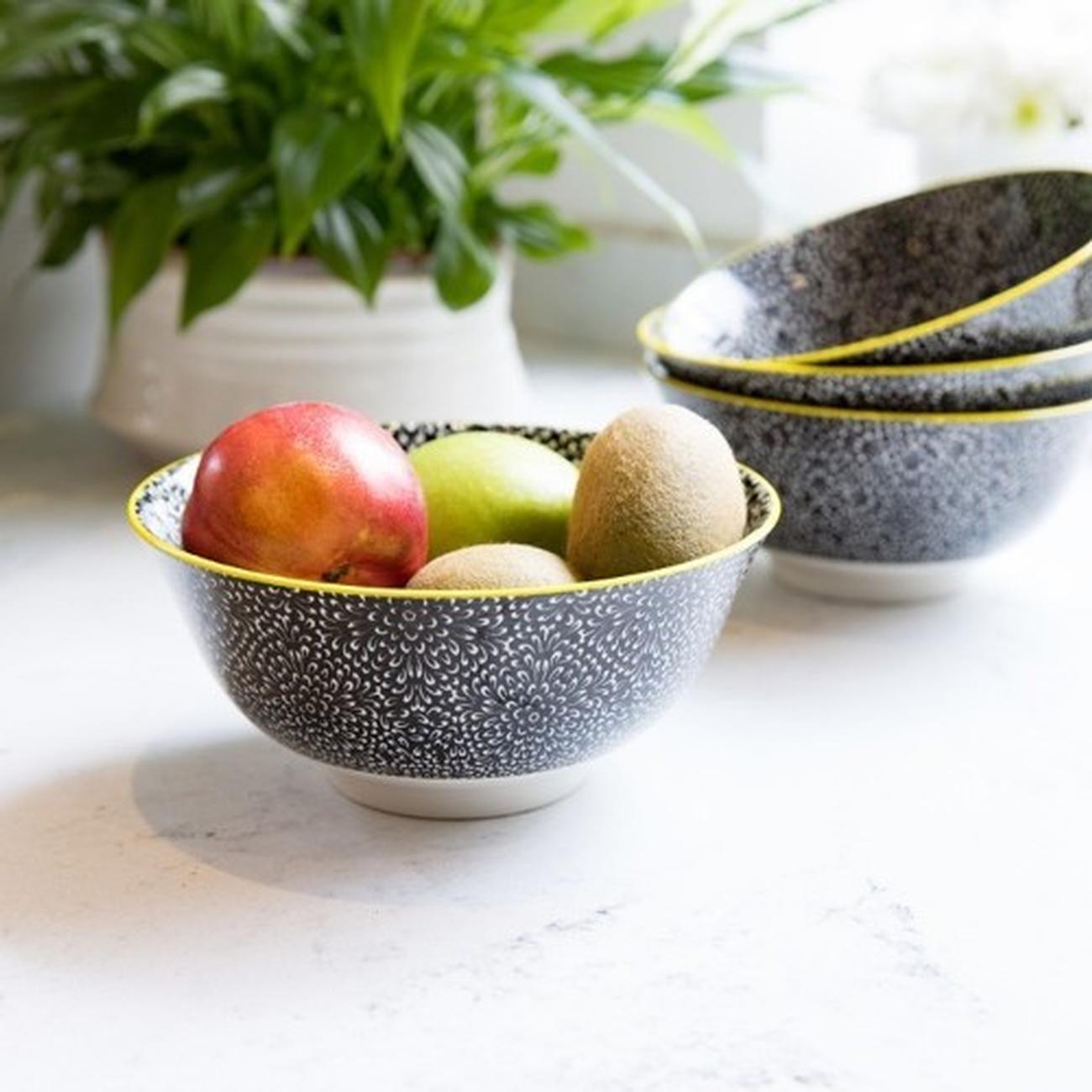 kc-black-white-floral-ceramic-bowl - KitchenCraft Black & White Floral Ceramic Bowl