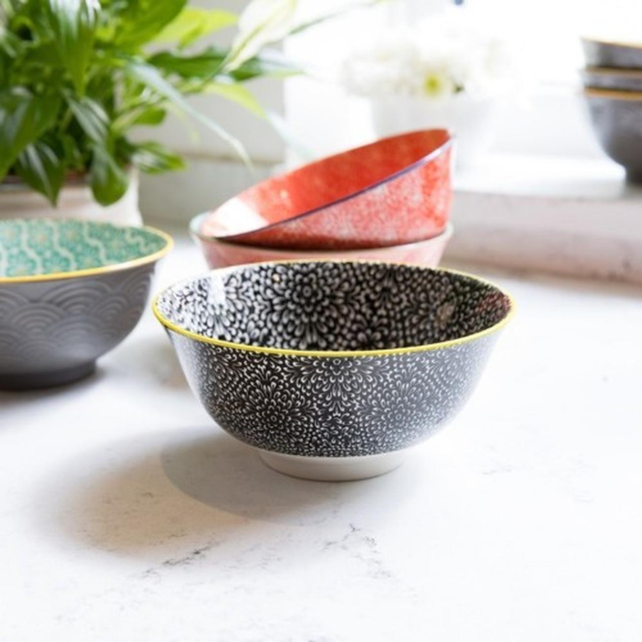 kc-black-white-floral-ceramic-bowl - KitchenCraft Black & White Floral Ceramic Bowl