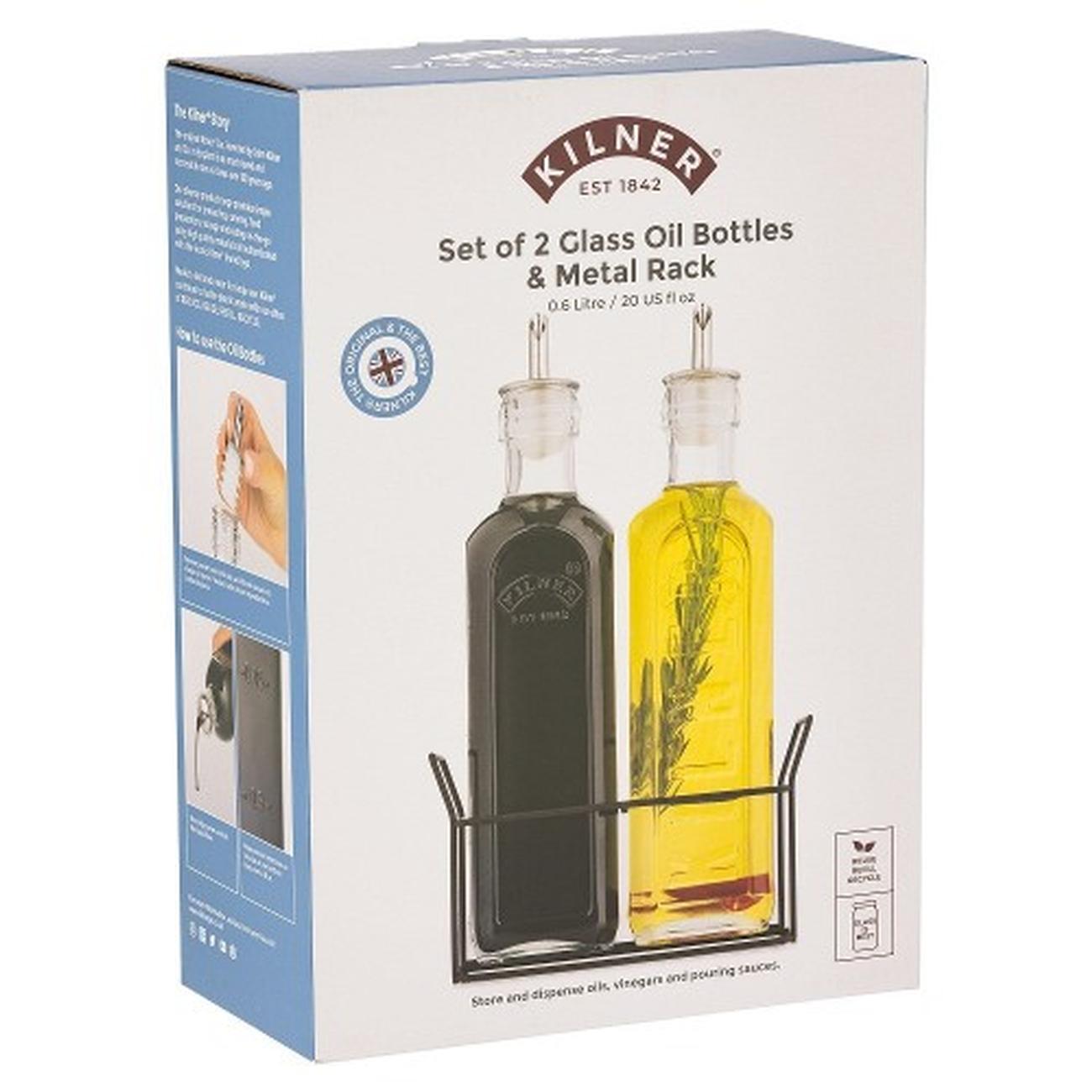 kilner-set-2-oil-bottles-rack-0-6-litre - Kilner Set Of 2 Oil Bottles 600ml & Metal Rack