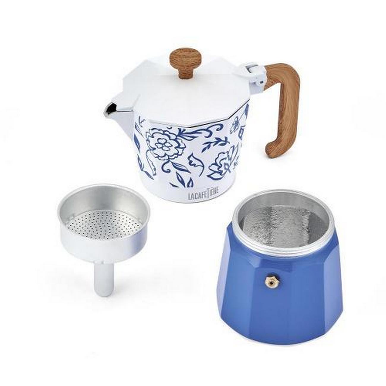 la-cafetiere-blu-fiorato-venice-espresso-maker-6cup - La Cafetiere Blu Fiorato Venice Espresso Maker 6 Cup