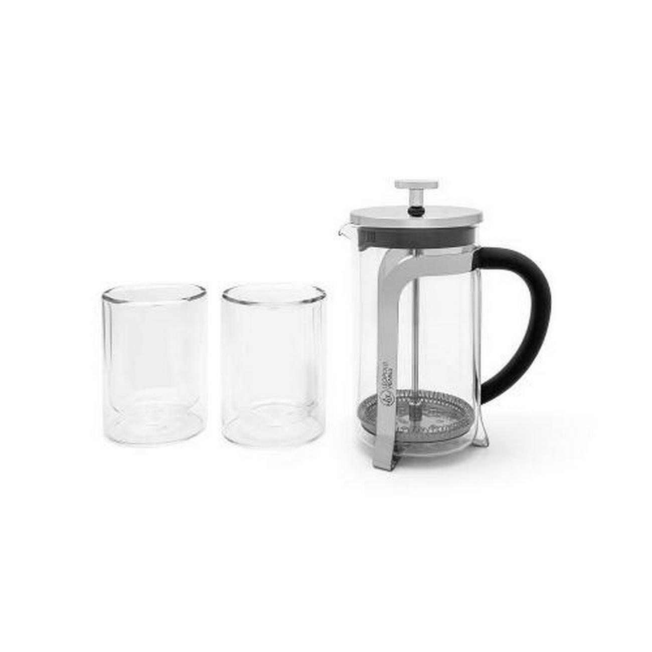 leopold-vienna-coffee-maker-shiny-600ml-2-glasses - Leopold Vienna Coffee Maker Shiny 600ml & Double Walled Glasses 2pc