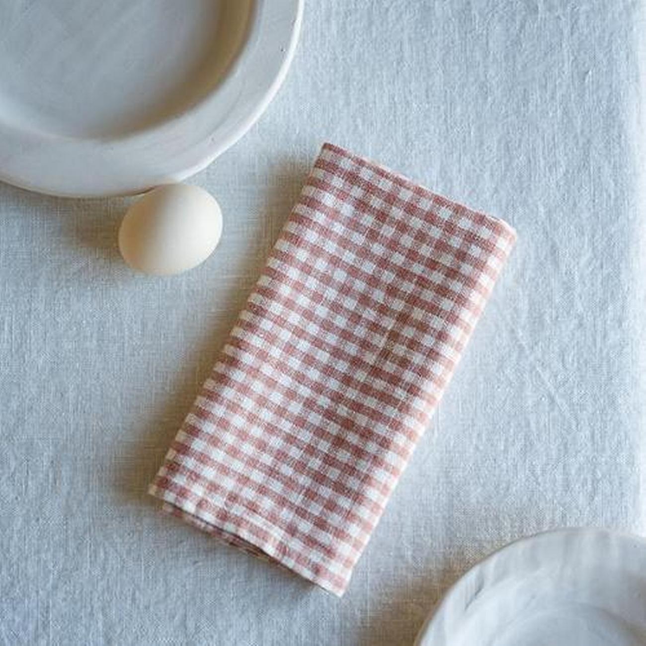 linen-gingham-pink-white-napkin - Linen Gingham Pink White Napkin