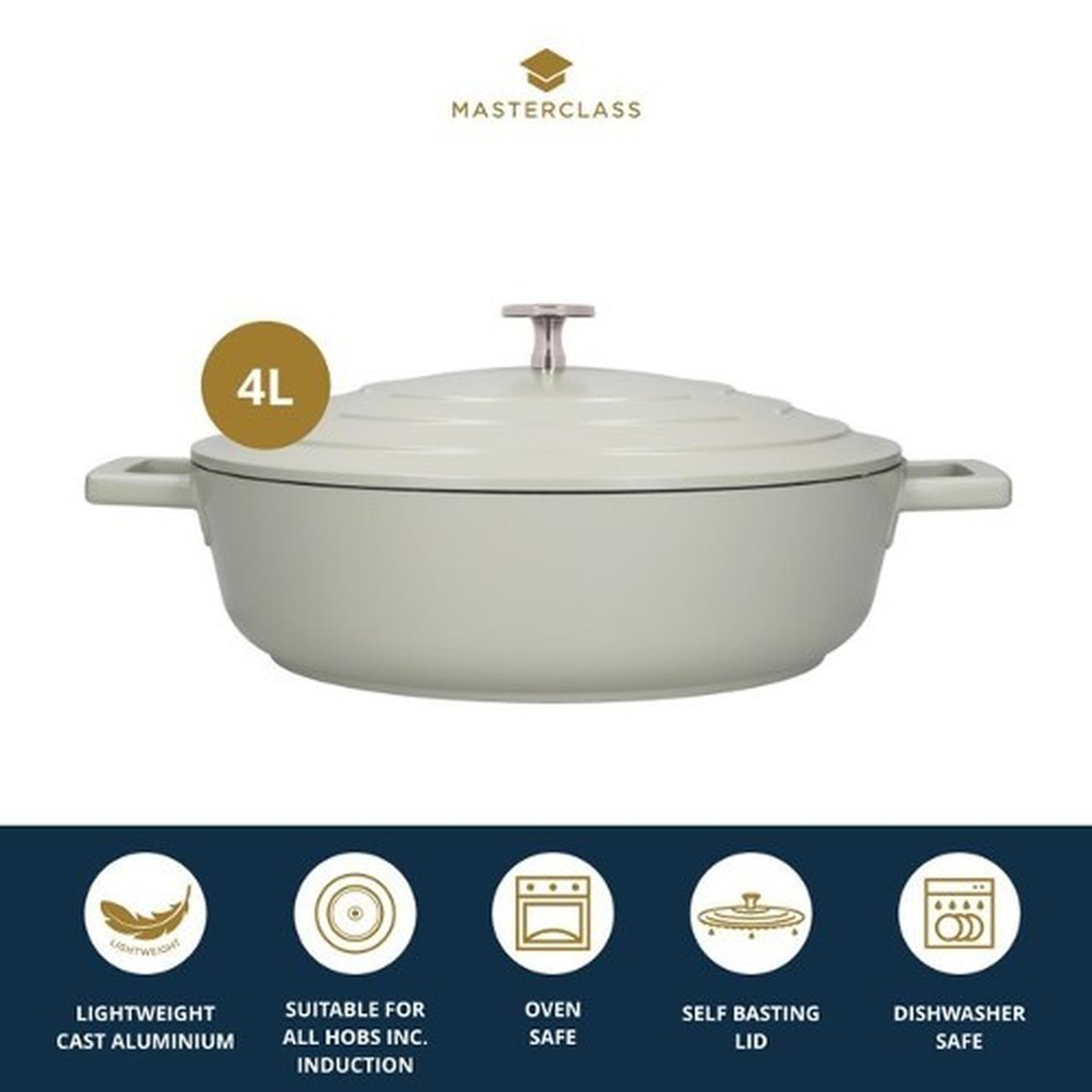 masterclass-cast-aluminium-shallow-casserole-dish-4l-mint-green - MasterClass Cast Aluminium Shallow Casserole Dish 4L Mint Green