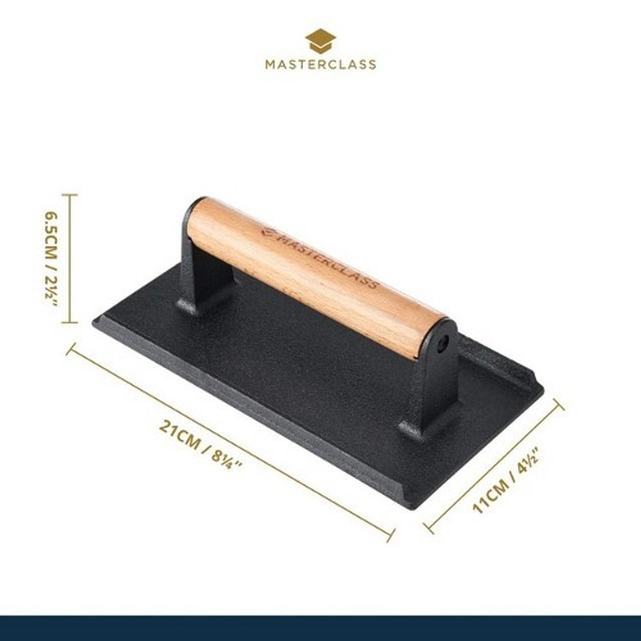 masterclass-grill-press-cast-iron-with-wooden-handle - MasterClass Cast Iron Grill Press with Wooden Handle