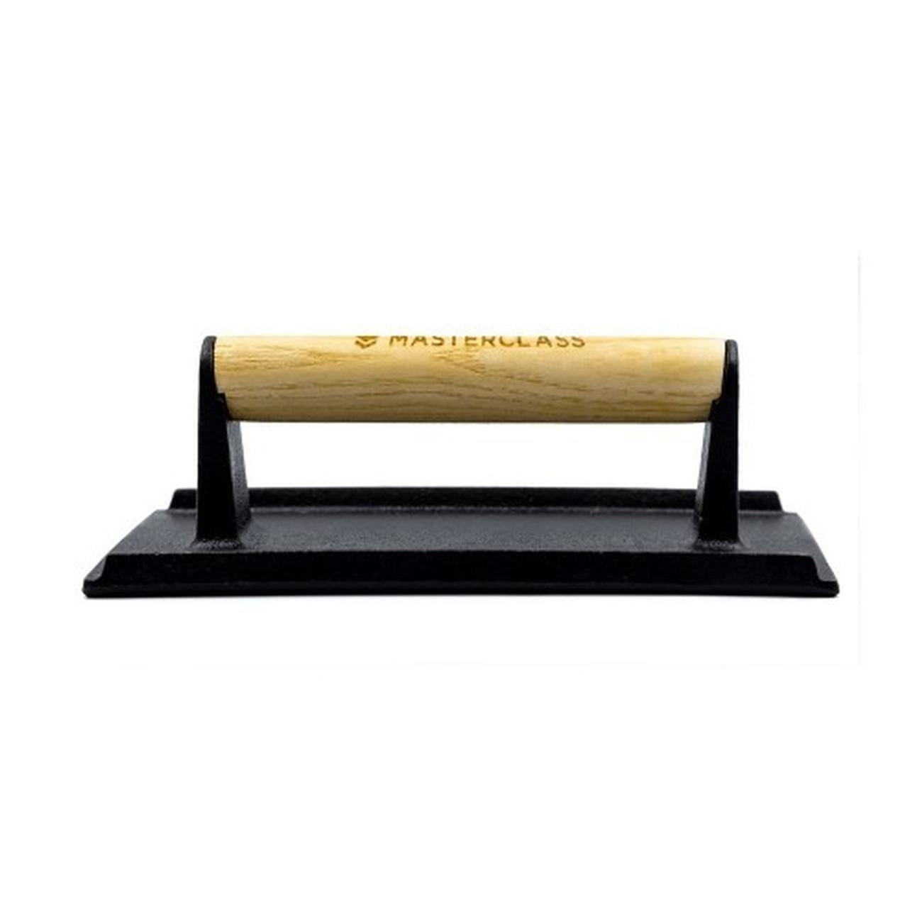 masterclass-grill-press-cast-iron-with-wooden-handle - MasterClass Cast Iron Grill Press with Wooden Handle