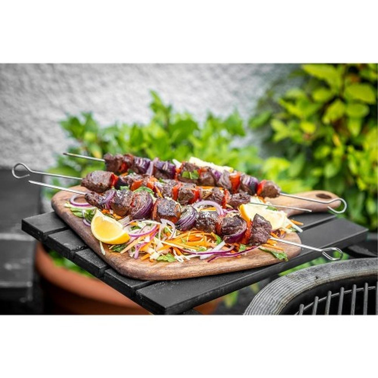 mc-ss-flat-sided-skewers-setof6-40cm - MasterClass Stainless Steel Flat Sided Skewers Set of 6 40cm