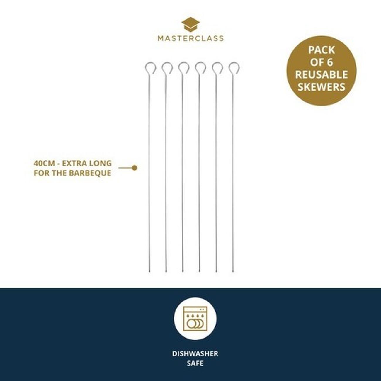 mc-ss-flat-sided-skewers-setof6-40cm - MasterClass Stainless Steel Flat Sided Skewers Set of 6 40cm