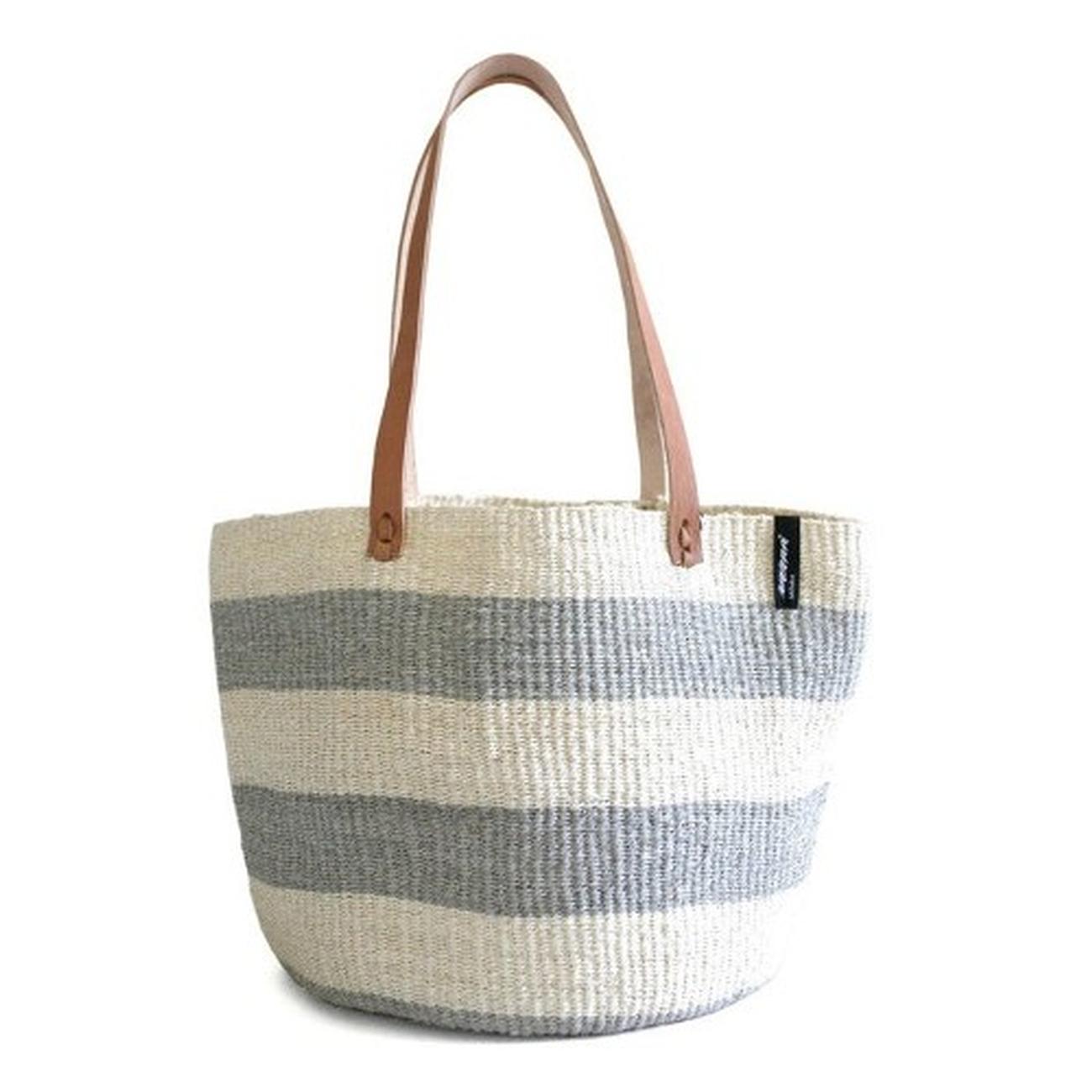 mifuko-light-grey-stripes-medium-kiondo-shopper-basket - Mifuko Kiondo Shopper Basket Light Grey Stripes Medium