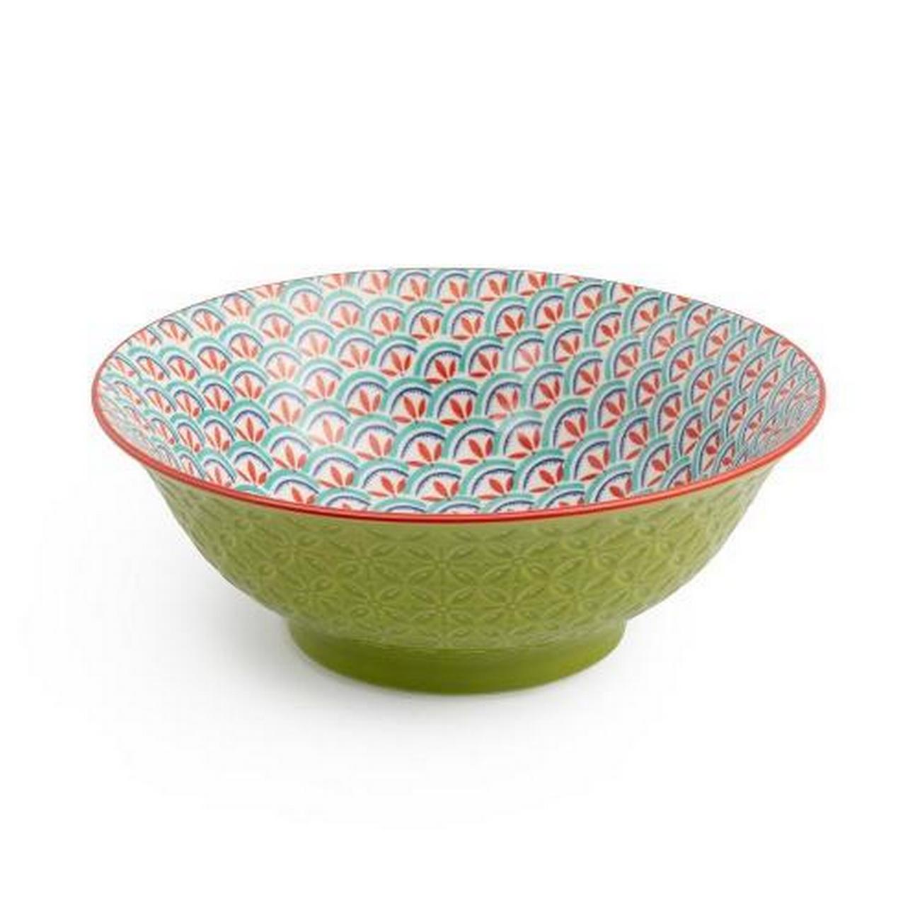 mikasa-green-blue-geometric-ramen-21cm - Mikasa Green & Blue Geometric Stoneware Ramen Bowl 21cm