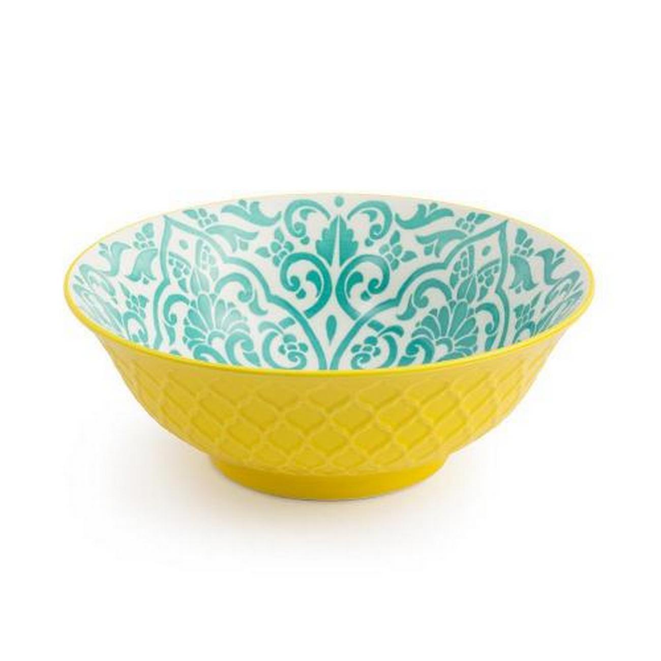 mikasa-yellow-blue-geometric-ramen-bowl - Mikasa Yellow & Blue Geometric Stoneware Ramen Bowl 21cm