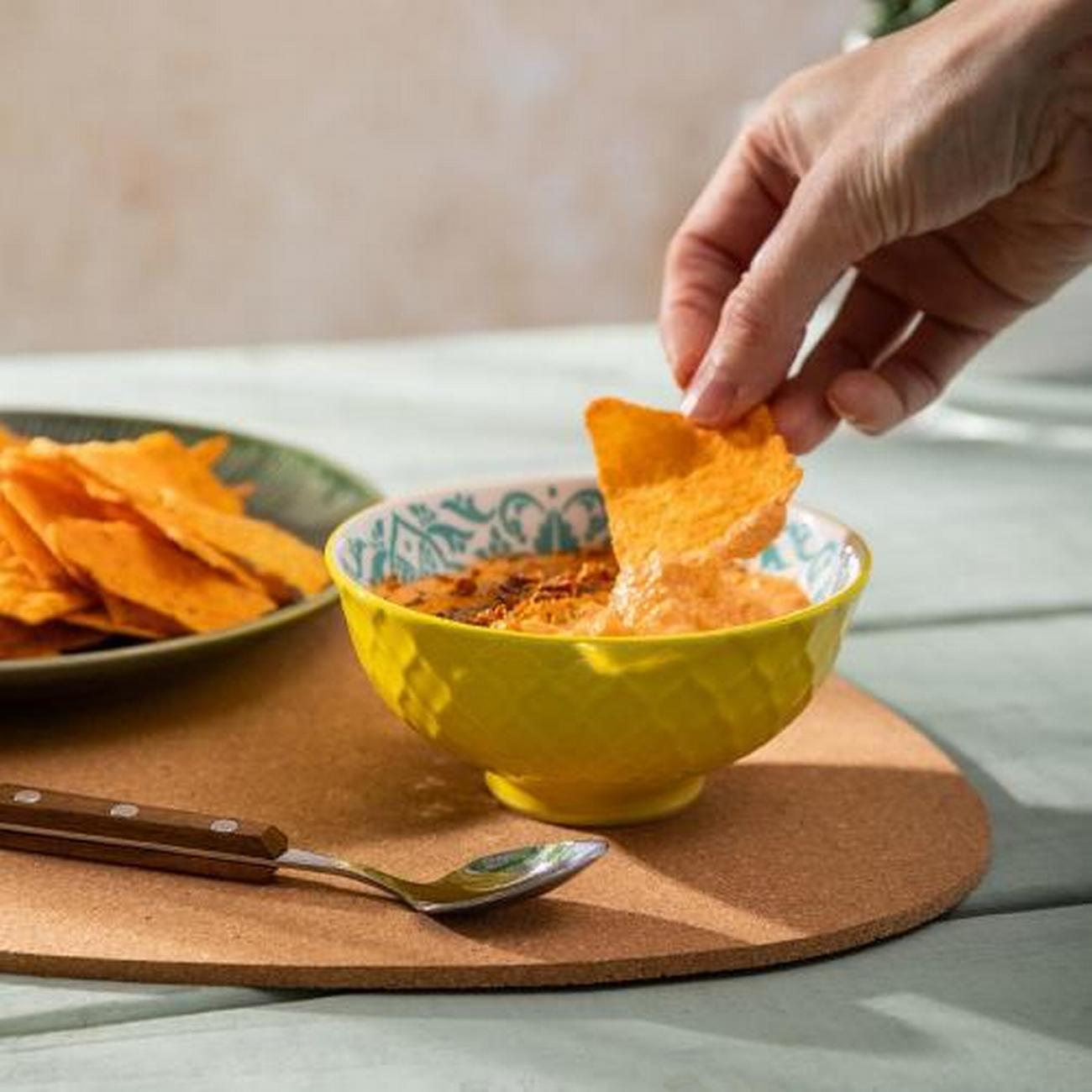 mikasa-yellow-blue-geometric-stoneware-nibble-bowl-12cm - Mikasa Yellow & Blue Geometric Stoneware Nibble Bowl 12cm