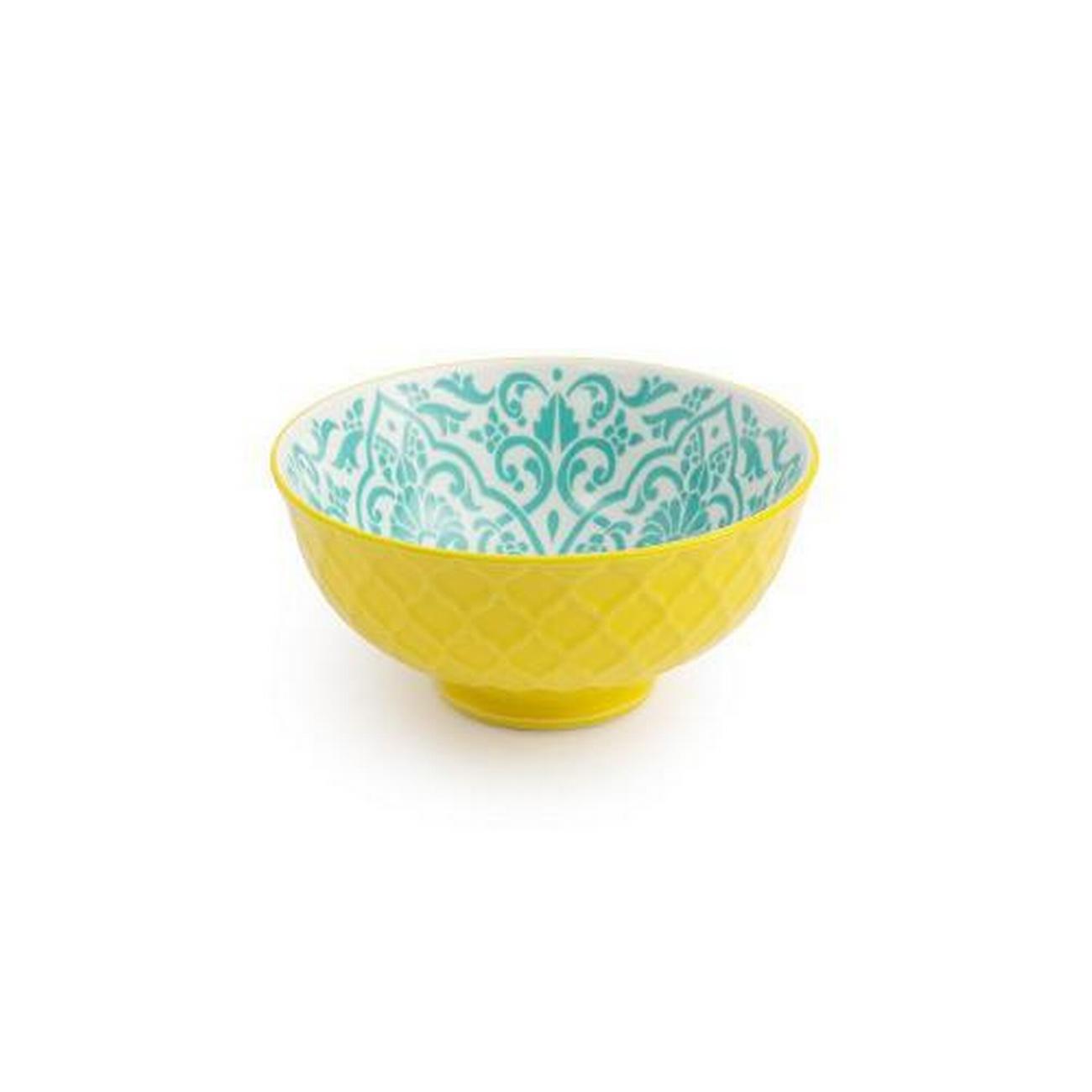 mikasa-yellow-blue-geometric-stoneware-nibble-bowl-12cm - Mikasa Yellow & Blue Geometric Stoneware Nibble Bowl 12cm