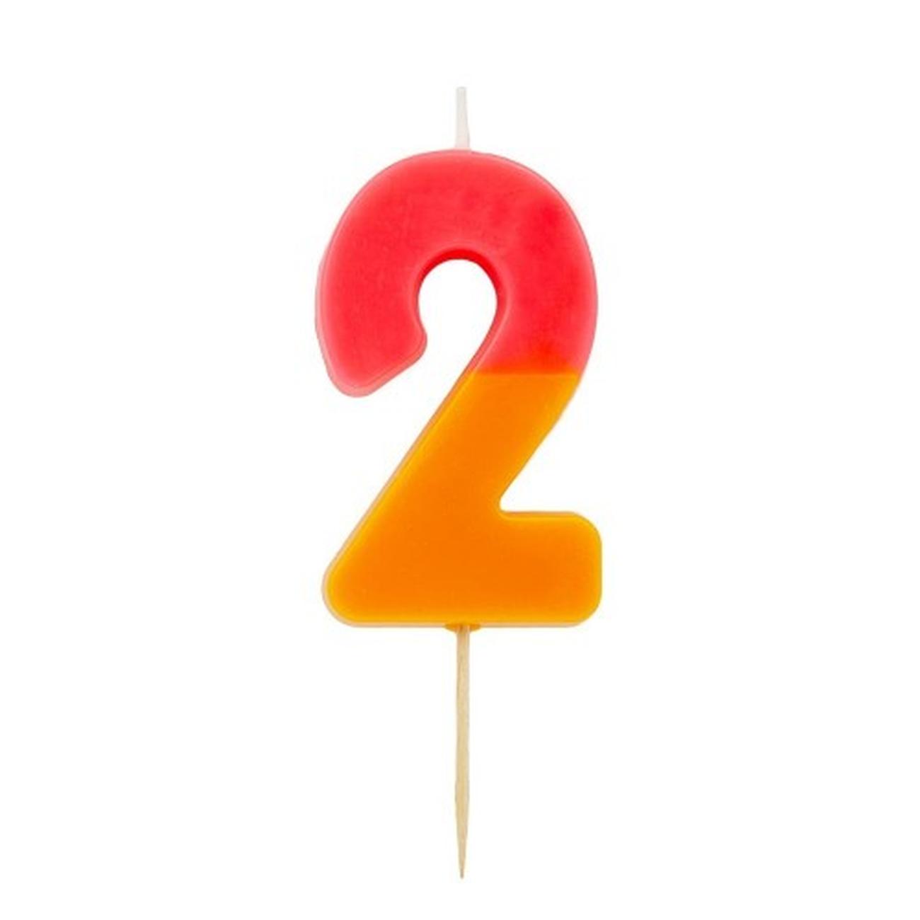 orange-pink-2-we-heart-bdays-candle-number-2 - TT Orange & Pink Number 2 Candle