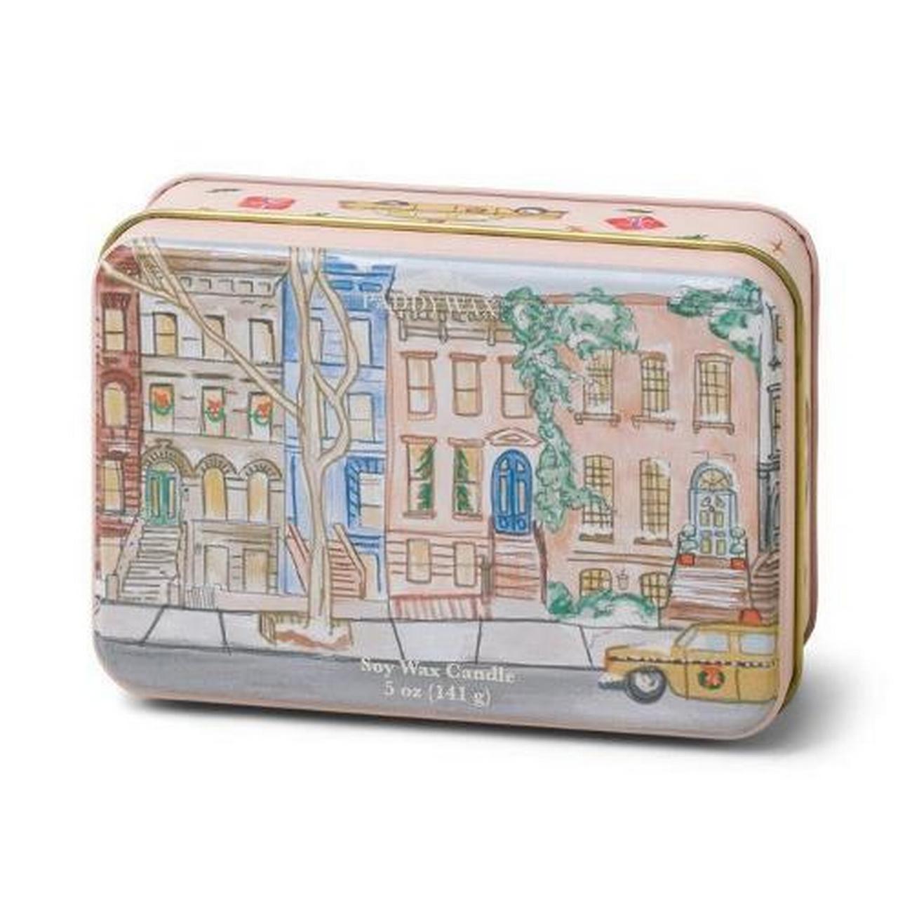 paddywax-christmas-tin-brownstone-candle-tangerine-clove - Paddywax Christmas Tin Brownstone Candle Tangerine & Clove