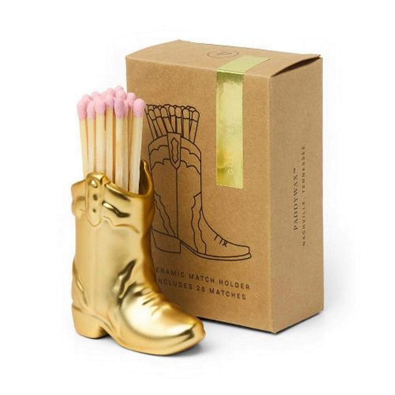 paddywax-nashville-boot-match-holder-gold-25-matches - Paddywax Nashville Boot Match Holder Gold 25 Matches