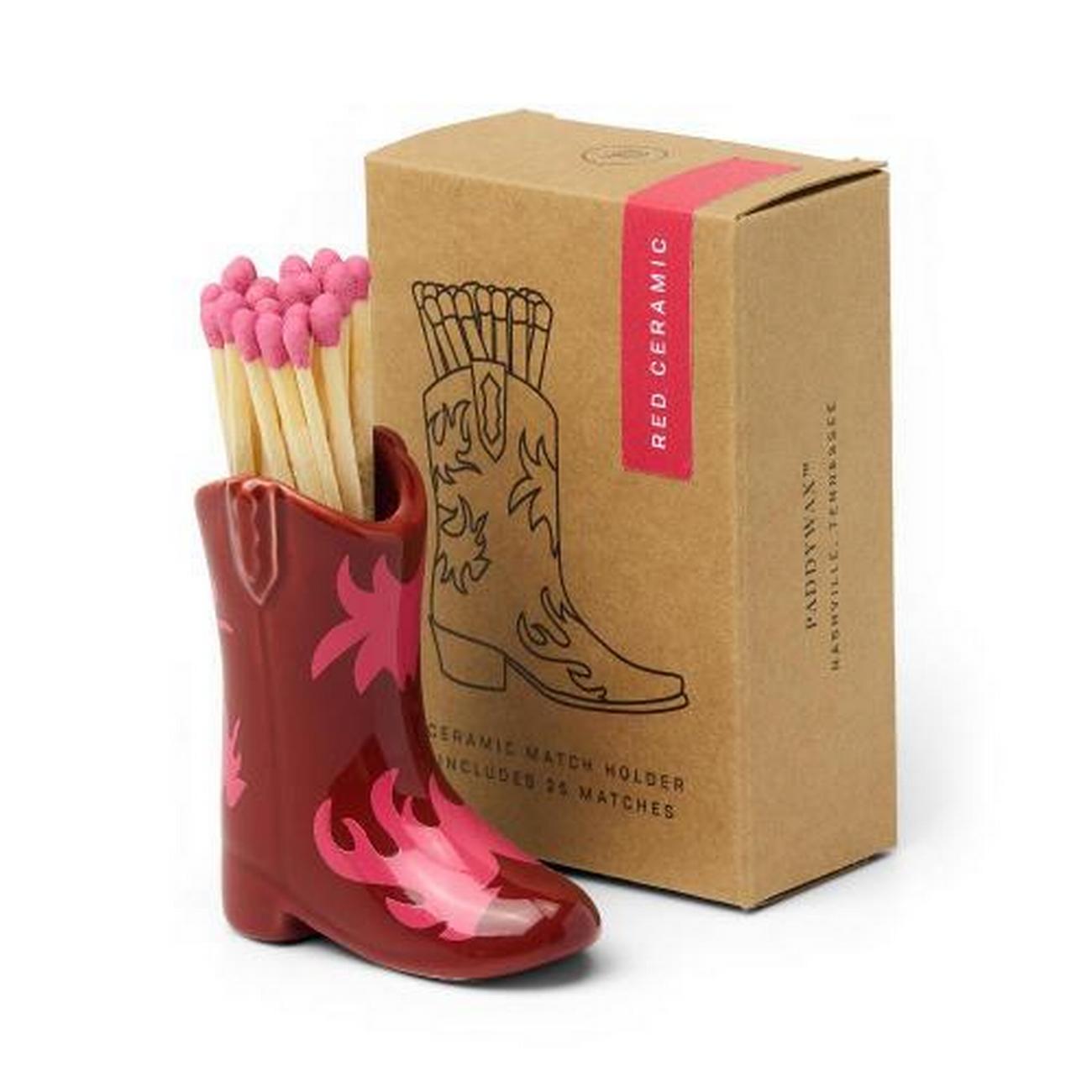 paddywax-nashville-ceramic-boot-match-holder-red-pink-25matches - Paddywax Nashville Ceramic Boot Match Holder Red & Pink 25 Matches