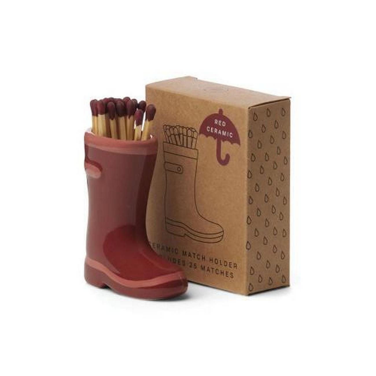 paddywax-wellington-boot-match-holder-matches-red - Paddywax Wellington Boot Matches Dark Red 25 Matches