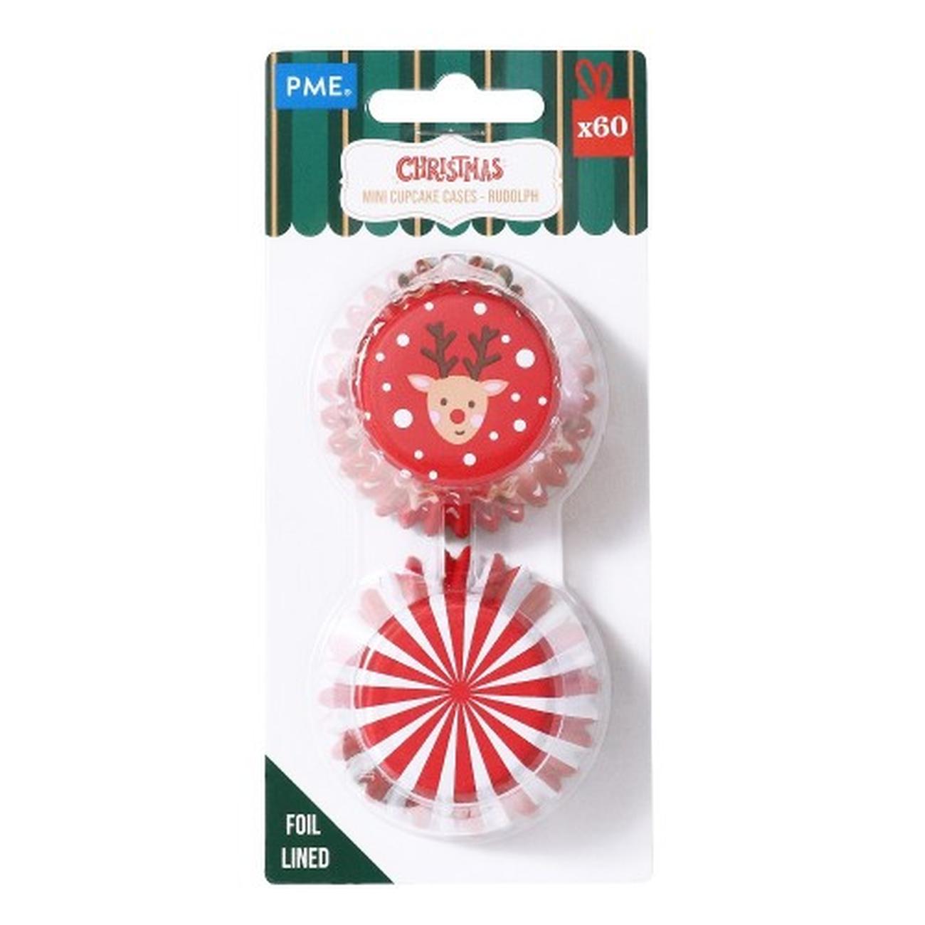 pme-christmas-rudolph-foil-mini-cupcake-cases-pk-60 - PME Rudolph Christmas Foil-lined Mini Cupcake Cases 60pk