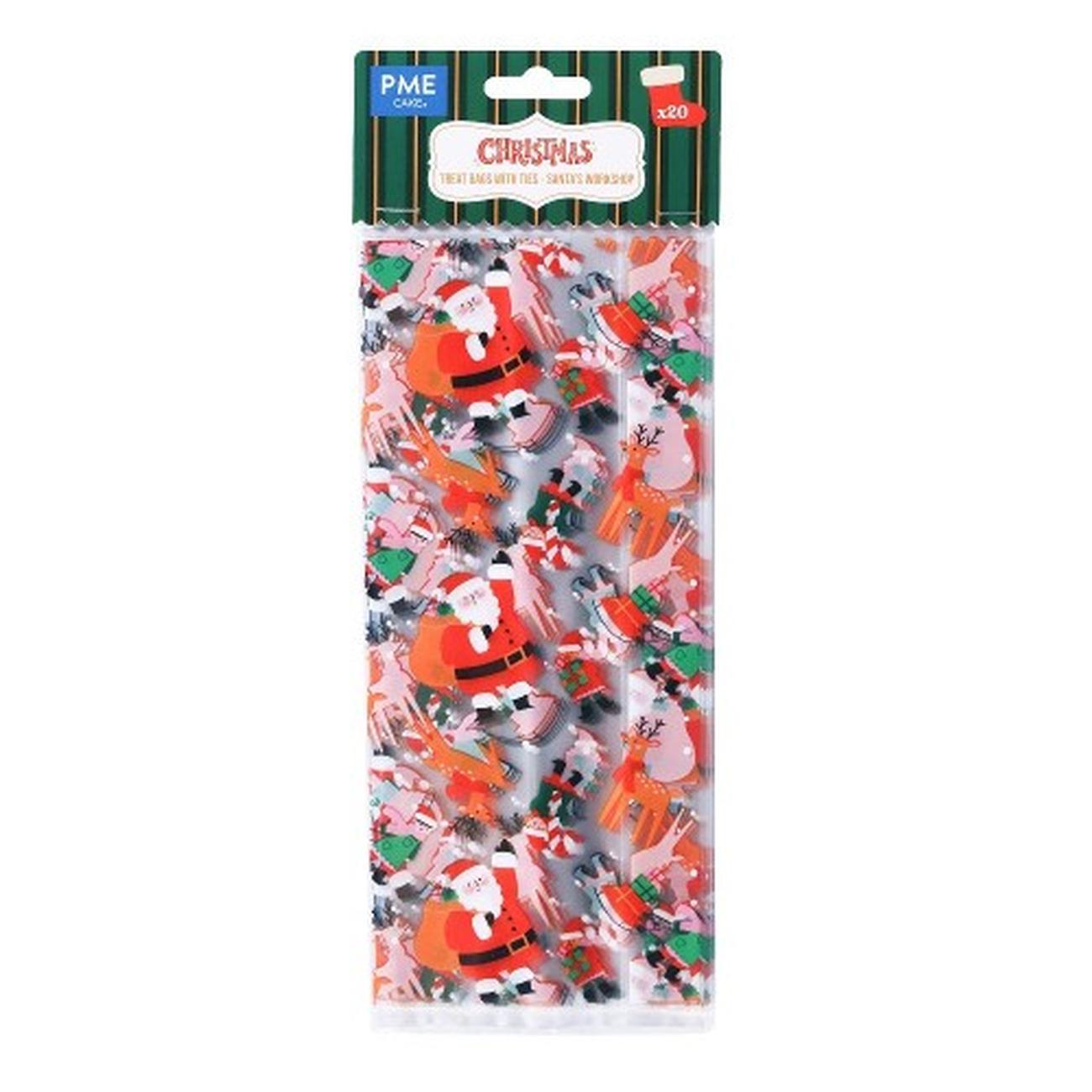 pme-christmas-treat-bags-santas-workshop-pk-20 - PME Santa's Workshop 20 Christmas Plastic Treat Bags 