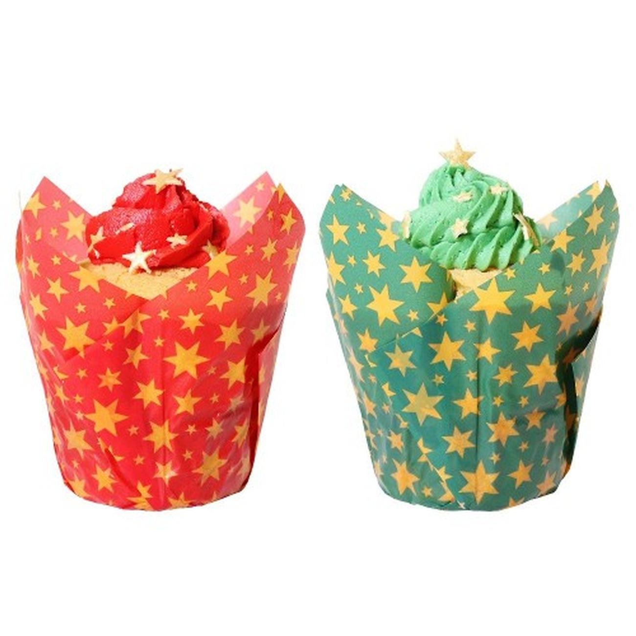 christmas-tulip-muffin-cases-stars-pk-24 - PME Stars Christmas Tulip Muffin Cases 