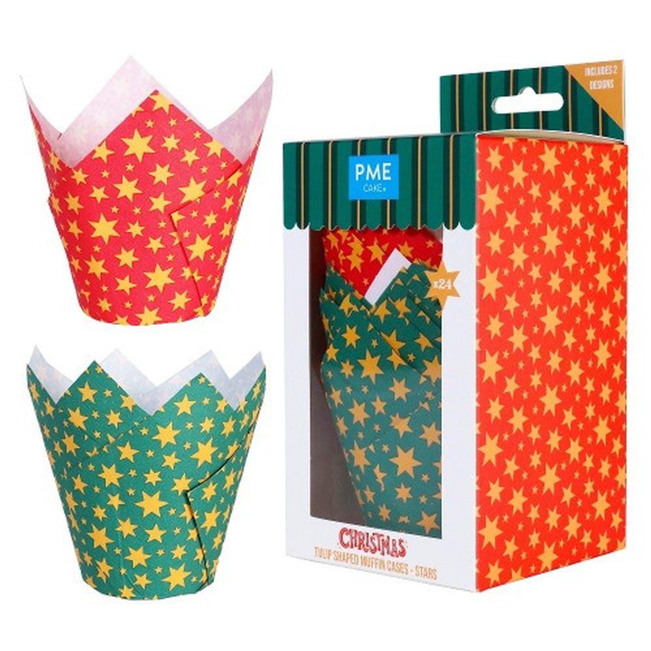 christmas-tulip-muffin-cases-stars-pk-24 - PME Stars Christmas Tulip Muffin Cases 