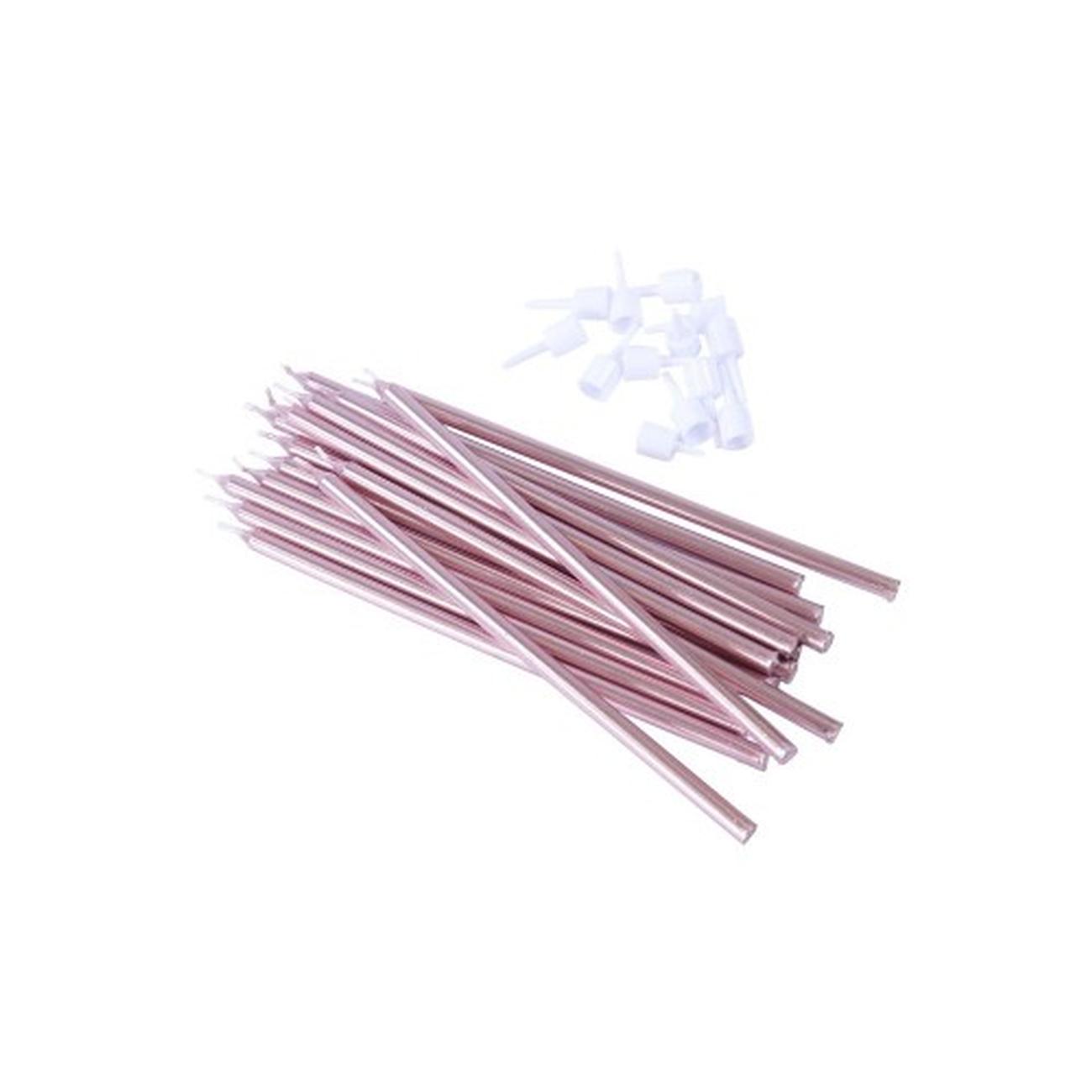 pme-extra-long-candles-rose-gold-pack-of-16-with-holders - Metallic Rose Gold Pack of 16 Extra Tall Candles & Holders