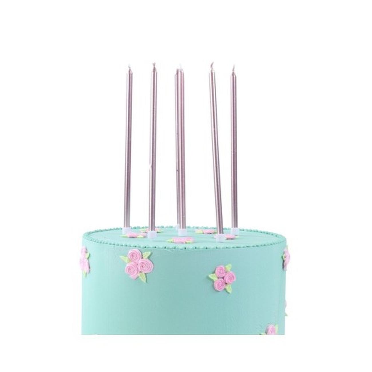 pme-extra-long-candles-rose-gold-pack-of-16-with-holders - Metallic Rose Gold Pack of 16 Extra Tall Candles & Holders
