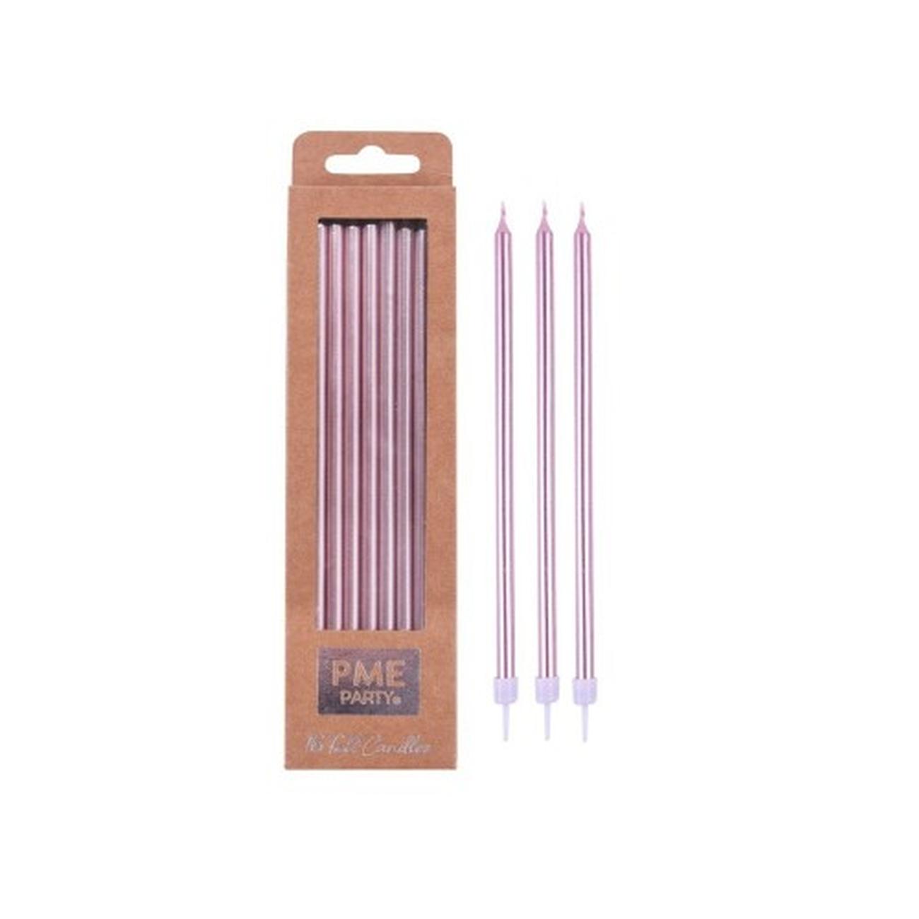 pme-extra-long-candles-rose-gold-pack-of-16-with-holders - Metallic Rose Gold Pack of 16 Extra Tall Candles & Holders