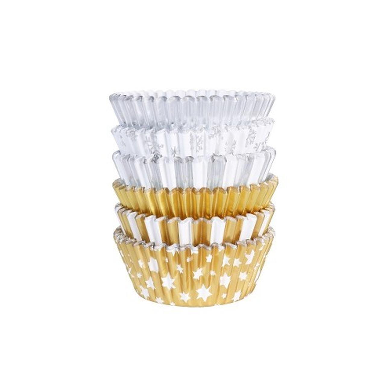 pme-foil-cupcake-cases-metallic-gold-silver - PME Christmas Metallic Cupcake Cases Gold & Silver (Pack of 100)