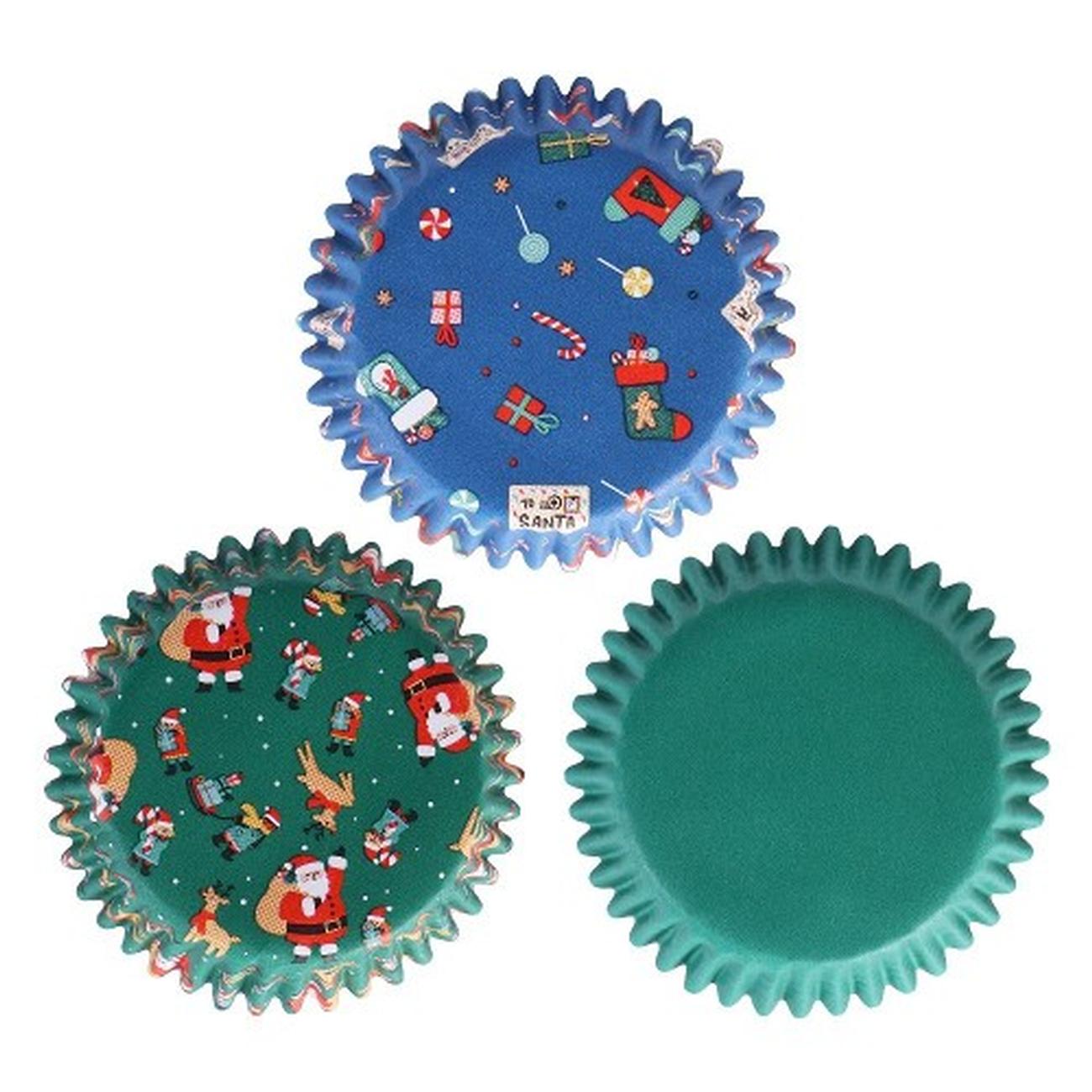 pme-foil-cupcake-cases-santa-mix-pk-100 - PME Santa Mix Christmas Foil-lined Cupcake Cases 100pk