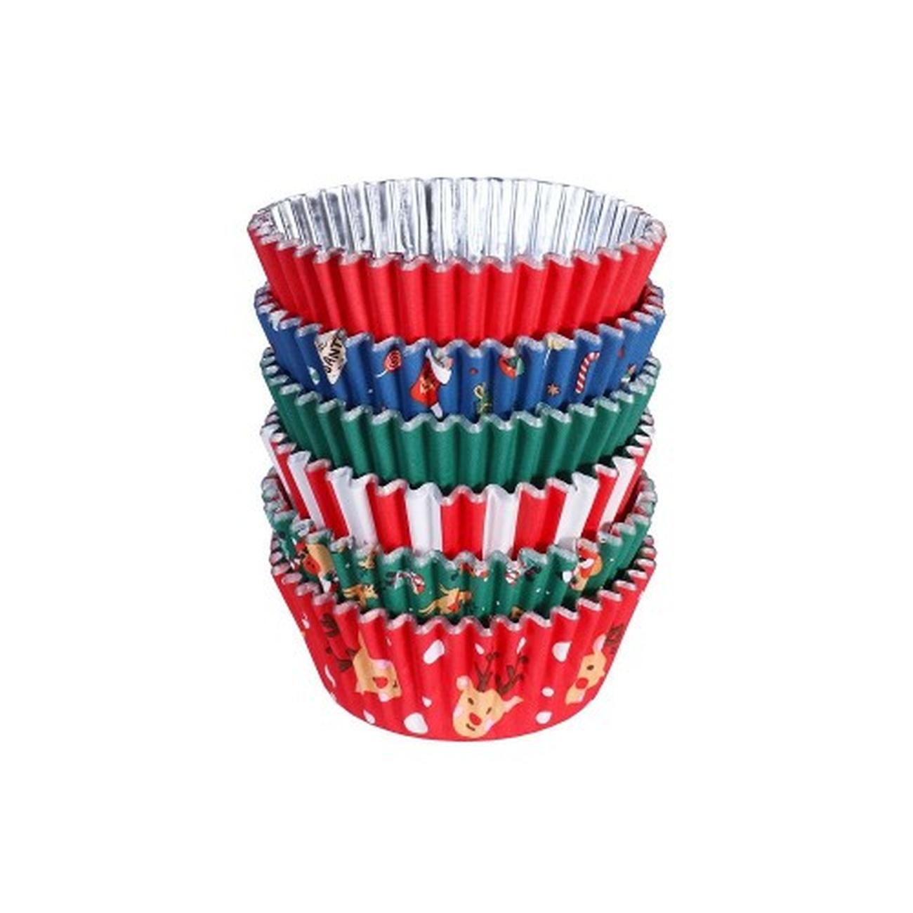 pme-foil-cupcake-cases-santa-mix-pk-100 - PME Santa Mix Christmas Foil-lined Cupcake Cases 100pk