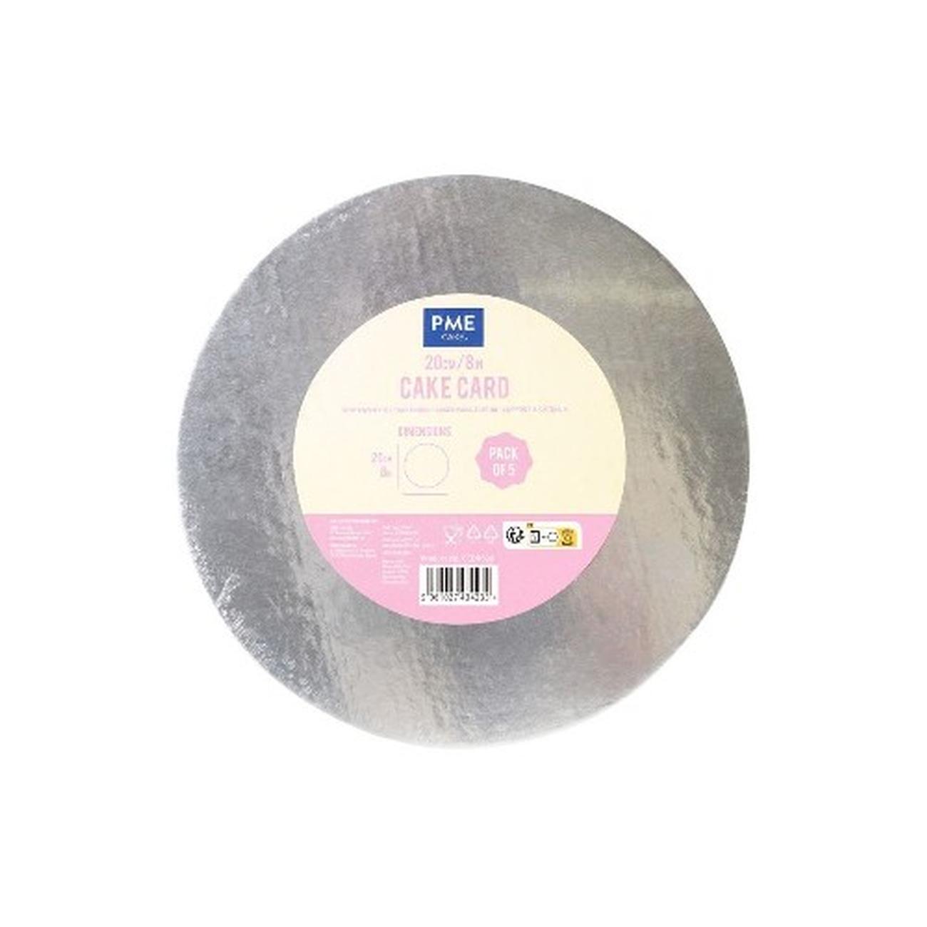 pme-pack-of-5-round-cake-cards-8in-20cm - PME Silver Round Cake Cards Pack of 5