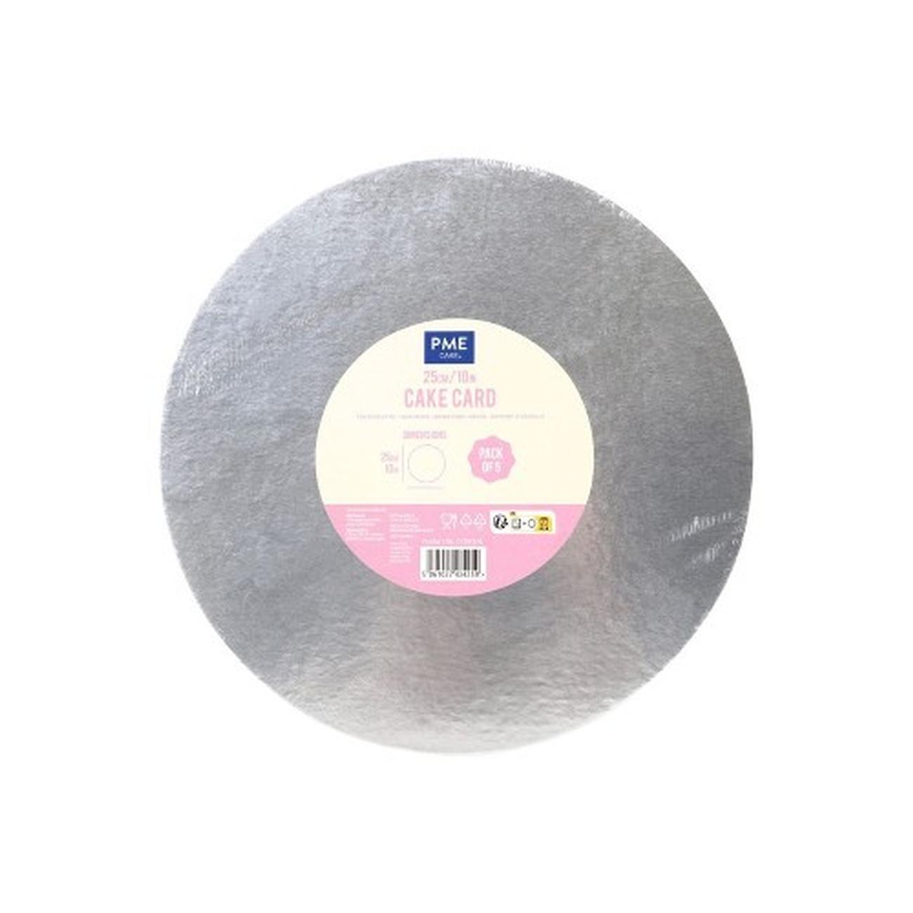 pme-pack-of-5-round-cake-cards-10in-25cm - PME Silver Round Cake Cards Pack of 5 25cm