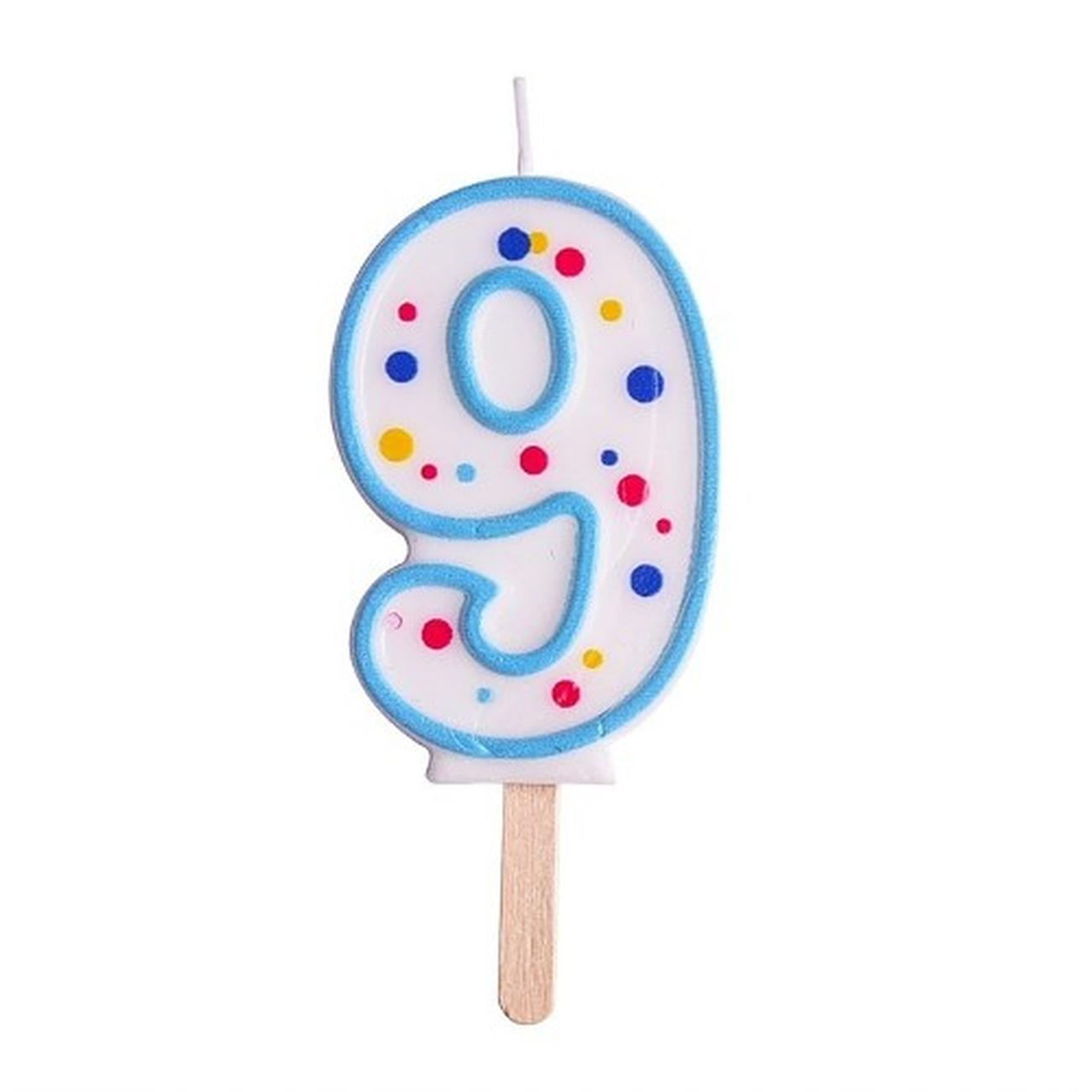 pme-polka-dot-blue-number-9-candle  - PME Polka Dot Blue Number 9 Candle 