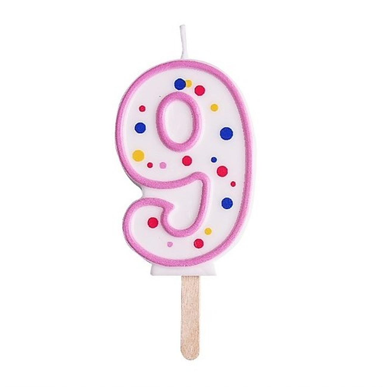 pme-polka-dot-pink-number-9-candle - PME Polka Dot Pink Number 9 Candle