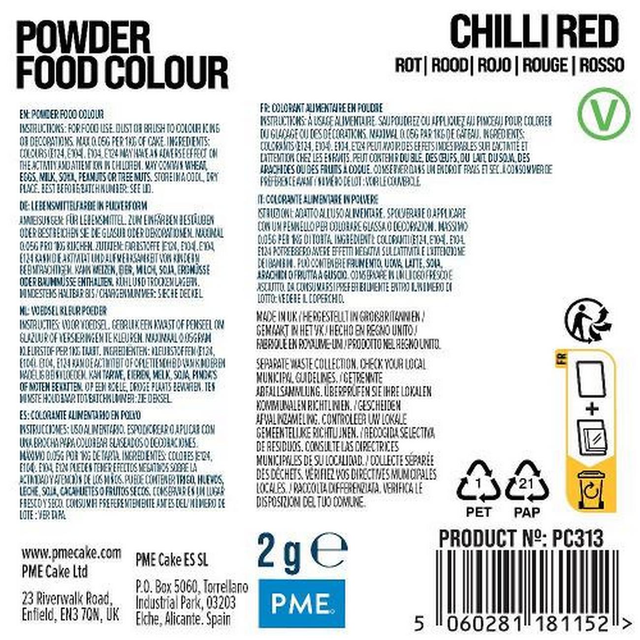 pme-powder-colour-chilli-red-2g - PME Powder Colour Chilli Red 2g