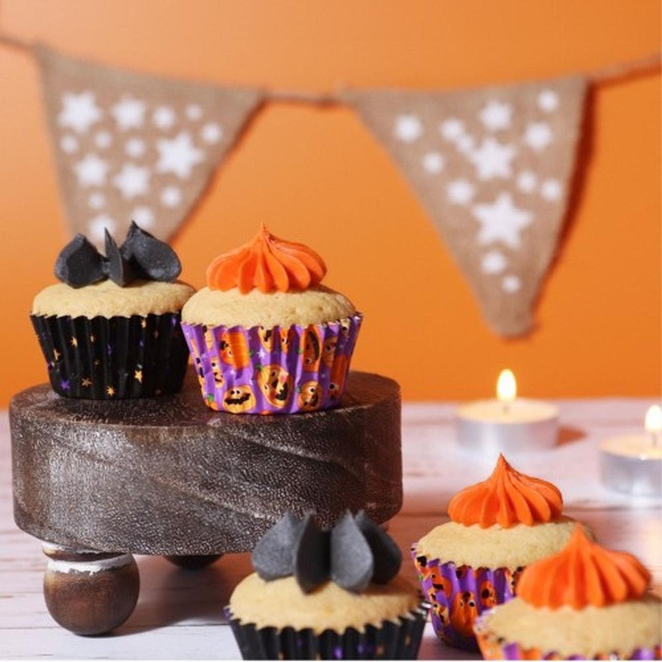 pme-pumpkin-party-halloween-mini-foil-line-cupcake-cases - PME Pumpkin Party Halloween Mini Foil-lined Cupcake Cases