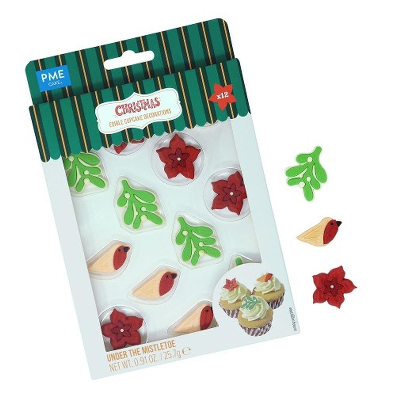 pme-sugar-decs-under-the-mistletoe-pk-12 - PME Under the Mistletoe Christmas Edible Sugar Decorations 